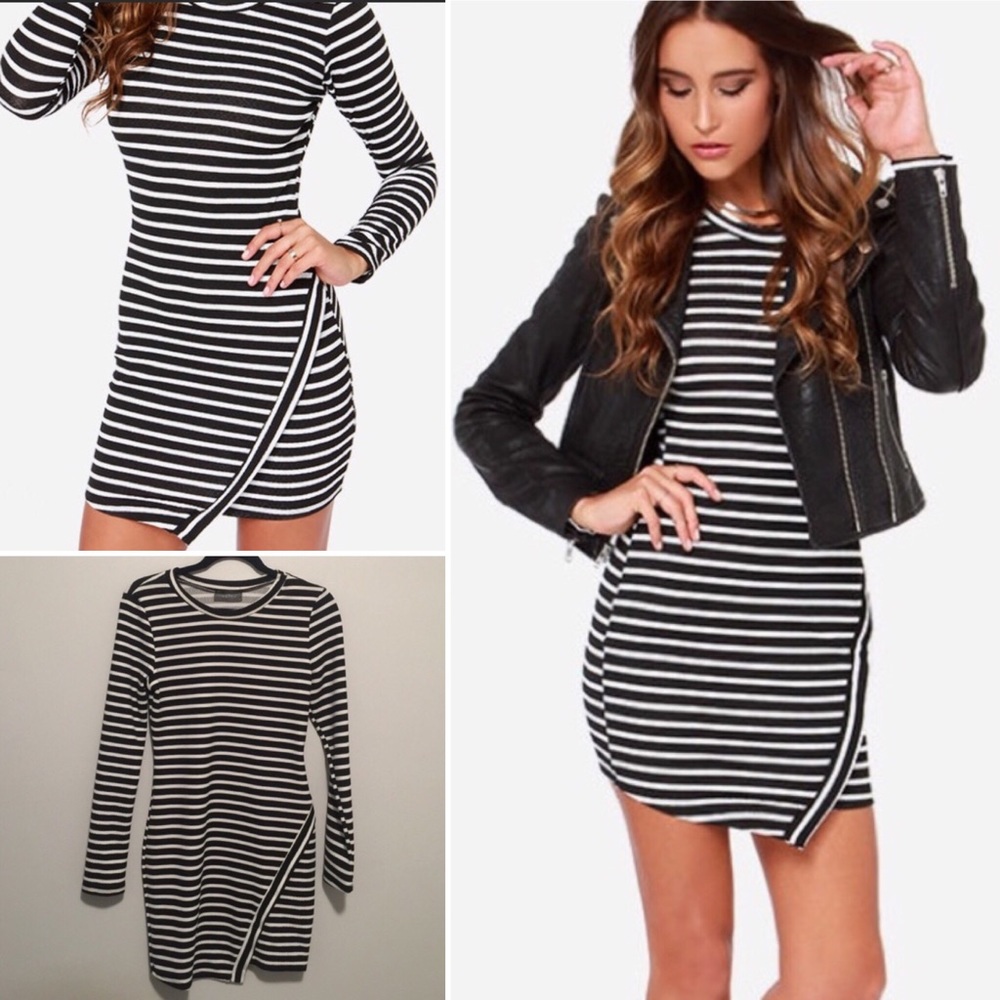 Black and white STRIPED LONG Sleeve Mini Dress